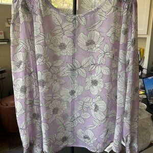 CAbi Lavender and White Floral Blouse
